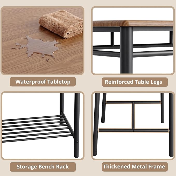 IRONCK Dining Table Set for 4, Kitchen Table and Chairs Set, Walnut | Kitchen Table with Upholstered Bench and 2 Chairs for Small Space, Apartment - Image 7