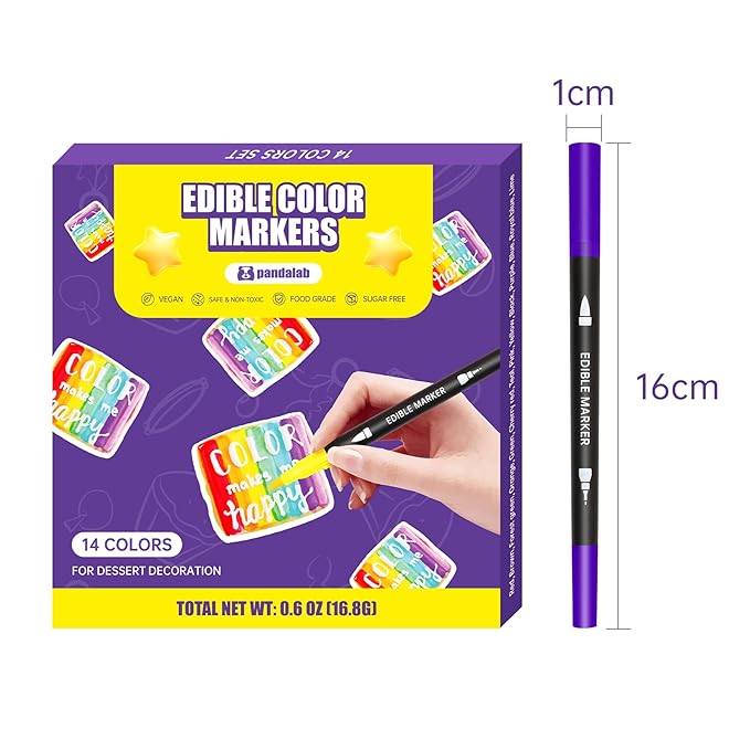 Edible Markers, 14 pcs Colorful Food Coloring Pens for Decorating Cookies, Fondant, Gum paste, Icing, Macarons, DIY Easter Eggs, Marshmallows, Fruits.