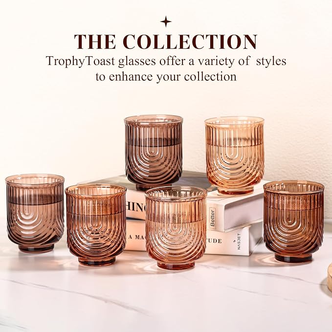 Venus Vintage Drinking Glasses Set of 6-15oz Hand-Blown Highball Ribbed Glassware, Arch Design Cocktail Glasses for Whiskey Water Beverages Ice Coffee Juice Milk - Image 7