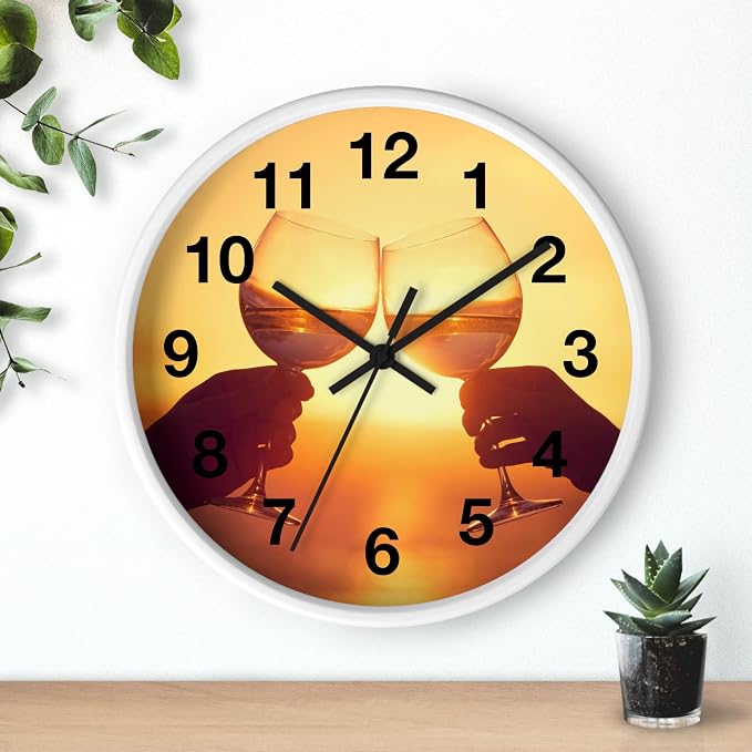 Mozingo ~ Wine Clock for Kitchen Bar Wall It's Wine O'clock Silent Time Gift Home Decor Made In USA, 10" (Hour Marks - Numbers, Clock Frame Color - White, Wine Theme #05) - Image 3