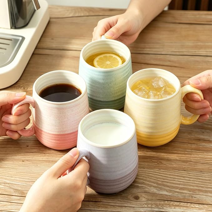HASENSE 15oz Coffee Mugs Set of 4, Ceramic Coffee Cups with Handle for Tea, Cocoa, Latte, Milk, Porcelain Large Coffee Mugs for Kitchen, Coffee Bar, Rainbow - Image 7