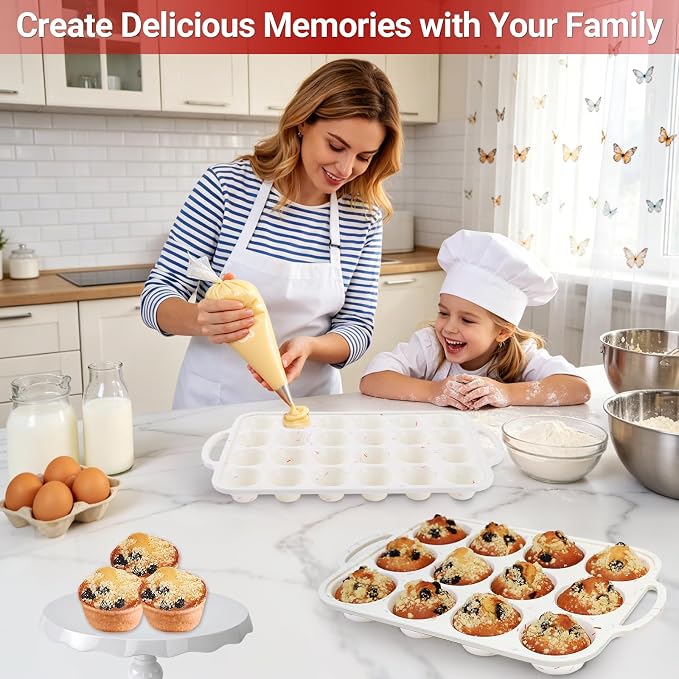 Redfly Silicone Muffin Pans for Baking 12 Cup with Metal Reinforced Frame, Nonstick 2Pack Regular Size Cupcake Pan, BPA Free Food Grade, Easy Release, Dishwasher Oven Freezer Safe for Egg Bite Molds - Image 8