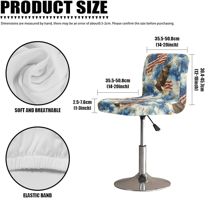 Eagle USA Flag 2 Pcs Bar Stool Covers Dining Chair Replacement Cover with Elastic Band Non-Slip Bottom for Barstool Padded Chair Slipcover - Image 7