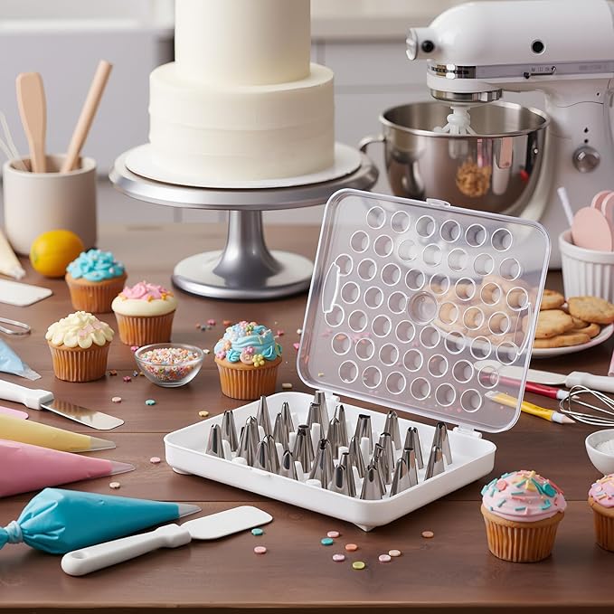 2 Pcs Piping Tip Organizer Box for 104 Icing Tips with 2 Standard Coupler 4 907 Flower Nails Piping Tip Storage for Cake Baking Decorating Tools