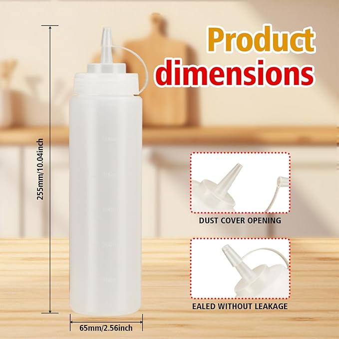 Squeeze Bottles for Sauces,Leak-Proof Condiment Dispenser, BPA-Free Kitchen Restaurant Squeeze Bottle Set with Wide Mouth for Ketchup, Mustard,Syrup,Dressings (White, 2Pack-24oz(600ml))
