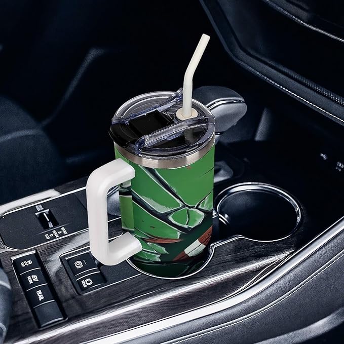 Football Impact on Cracked Glass Tumbler with Handle Insulated Water Travel Coffee Mug Bottle with Lid And Straw Stainless Steel Leak Proof Vacuum Insulated Cup 40 OZ