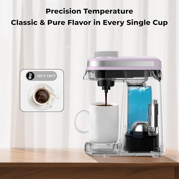 CHULUX Mini Single One Cup Coffee Maker for K Pod, Auto Shut Off, Lavender | Fast-Heating Boiler System, Single Cup Brewing, Portable Compact Design, Four-Hole Multi-Stream Needle, Adjustable Drip Tray - Image 9
