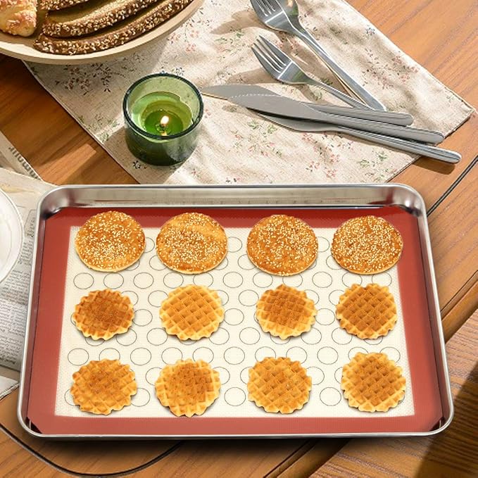 Wildone Baking Sheet with Silicone Mat Set, Set of 4 (2 Sheets + 2 Mats), Wildone Stainless Steel Cookie Sheet Baking Pan with Silicone Mat, Size 12 x 10 x 1 inch, Non Toxic & Heavy Duty & Easy Clean - Image 7