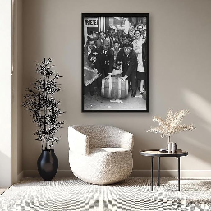 Celebrating Repeal of Prohibition, Beer Keg Poster, Speakeasy Liquor Bar, Black And White , Man Cave , Retro Wall Decor Canvas Poster Bedroom Decor Sports Landscape Office Room Decor Gift Black Frame - Image 8