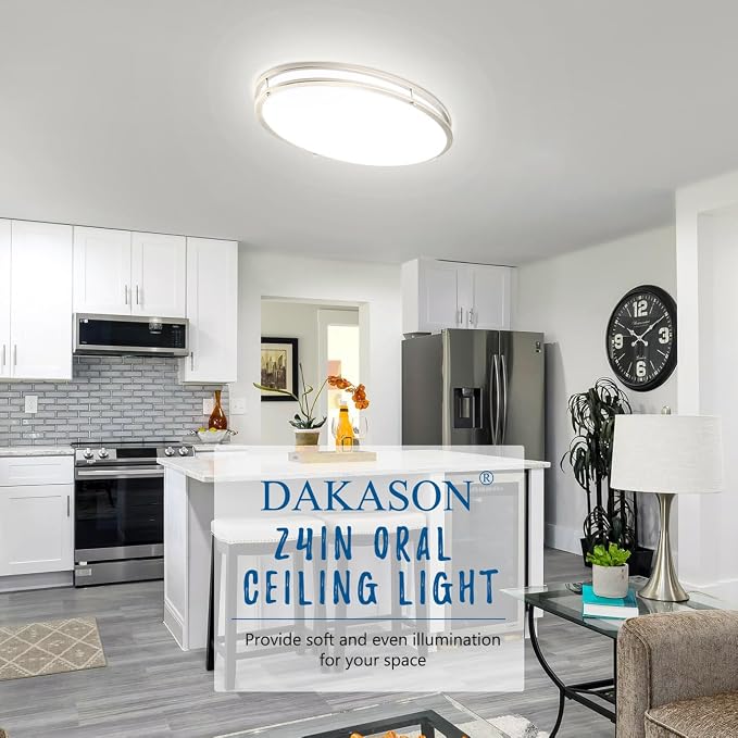 DAKASON 24Inch Oval LED Flush Mount Ceiling Light, 40W Large LED Light Fixture Ceiling for Kitchen/Living Room, 3500K/4000K/5000K Dimmable, Modern Low-Profile for Dining Room/Laundry, Brushed Nickel - Image 9