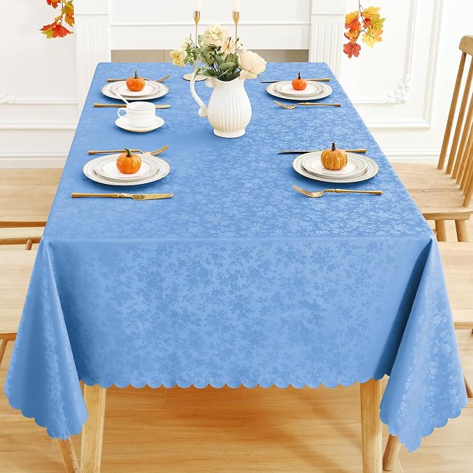 Smiry Rectangle Waterproof Heavy Duty Vinyl Tablecloths, 60 x 102 Inch | Wipeable Washable Floral Embossed Table Cover for Kitchen and Dining Room, Indoor & Outdoor Use, Baby Blue - Image 8