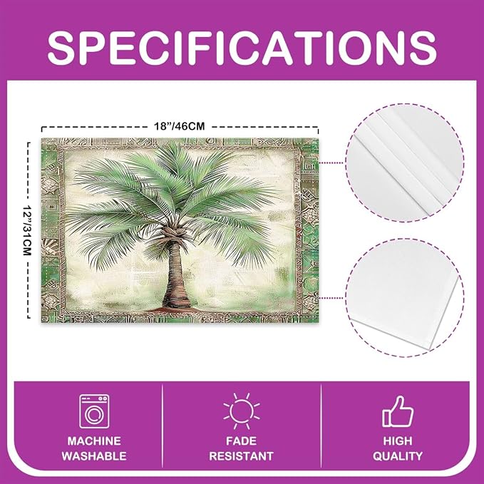 Feelyou Green Palm Tree Print Placemats Set of 4 12"x18" Palm Leaf Table Mats Placemat Beach Theme Placemats for Dining Table Indoor Outdoor Kitchen Hawaiian Beach Decor Table Place Mats - Image 4
