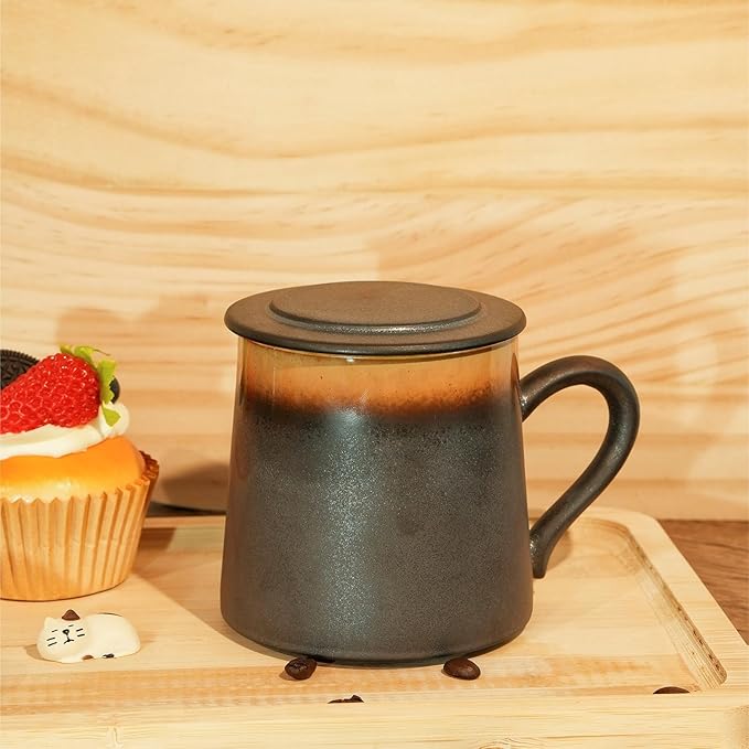 Handmade Ceramic Coffee Mugs, 11.2 OZ Colored Glaze Coffee Cups with Lids, Thanksgiving Gift, Birthday Gift Women, Mom, Dad, Friend, Sister, Brother, Dishwasher and Microwave Cups
