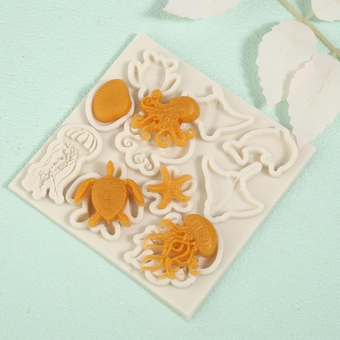 1 Pcs Ocean Theme Cake Decoration Silicone Mold, Turtle Octopus Chocolate Fondant Mold, for Kitchen Baking Cupcake Topper Chocolate Candy and Resin Pendant Clay