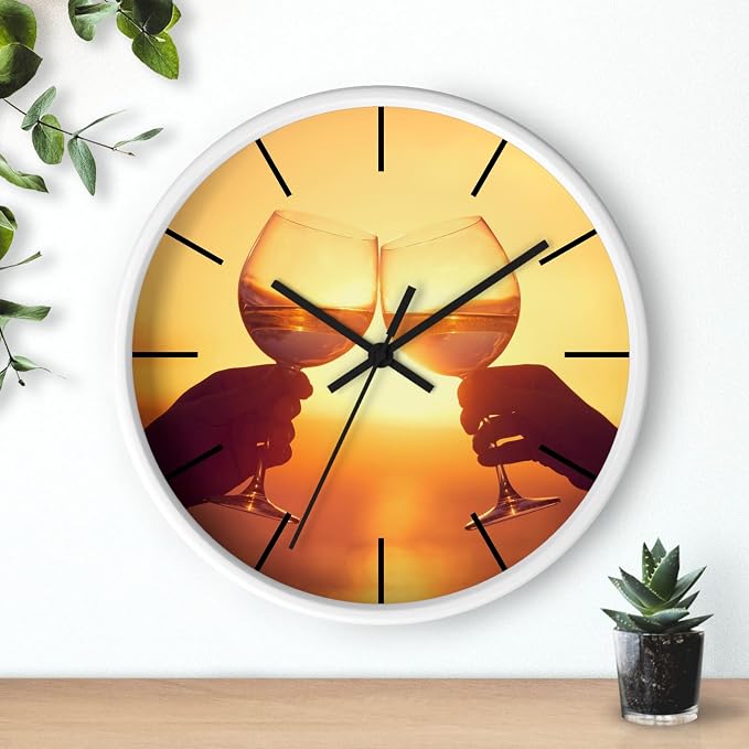 Mozingo ~ Wine Clock for Kitchen Bar Wall It's Wine O'clock Silent Time Gift Home Decor Made In USA, 10" (Hour Marks - Lines, Clock Frame Color - White, Wine Theme #05) - Image 3