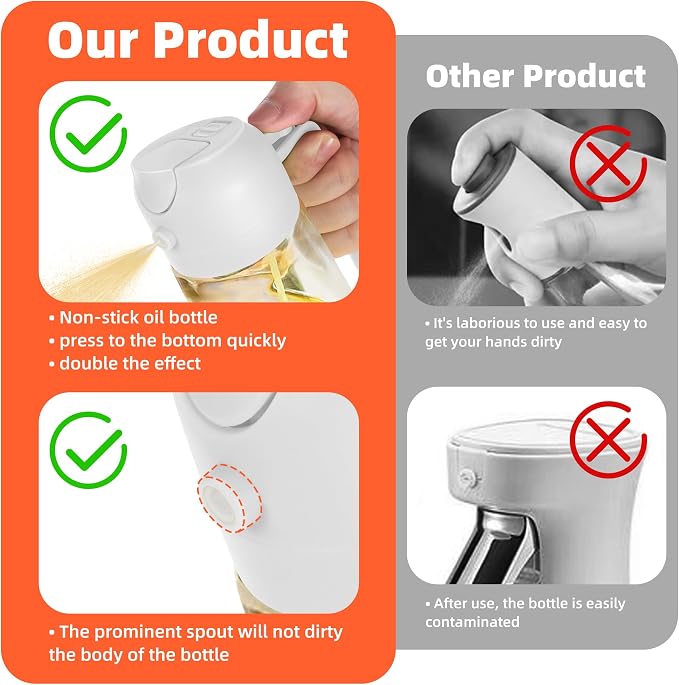 TrendPlain 16oz/470ml Glass Olive Oil Sprayer for Cooking – 2 in 1 Olive Oil Dispenser Bottle for Kitchen Gadgets and Air Fryer Accessories, Salad, BBQ - White - Image 7
