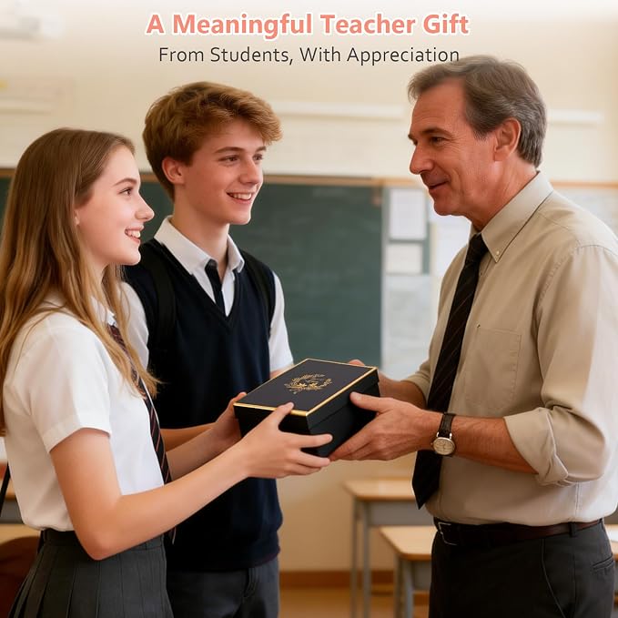 Best Teacher Appreciation Gifts for Men Women, 14oz Unique Black Coffee Mug | Gold Print Teacher Ceramic Cup, Presents for Teachers Graduation Retirement Valentine, with Lid Spoon Card, Nice Gift Boxed - Image 8