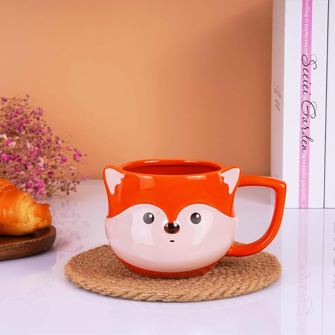 Fox Mug 14 oz Cute Ceramic Coffee Mug 3D Porcelain Tea Mug for Women Kawaii Cup Fox Gifts for Women Christmas Gifts Housewarming Holiday Birthday Gifts for Mom Kids Men Friend Orange - Image 8