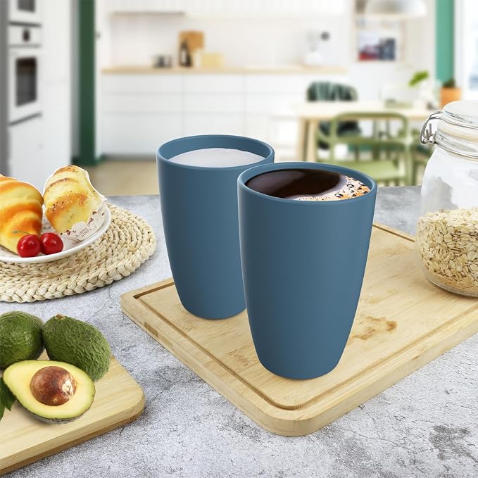 20 OZ Large Drinking Cups, Wheat Straw Cups Set of 6, Unbreakable Plastic Tumblers, Big Kitchen Cups Microwave & Dishwasher Safe Water Glasses for Kitchen, Bathroom, Party - Blue - Image 8