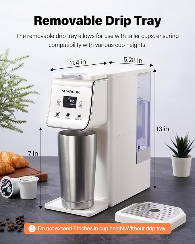 Coffee Maker Hot & Iced With Bold Setting,Single Serve Coffee Maker For K Cup And Grounds,52 Oz Removable Water Tank,6-14 Oz Brew Sizes,One Cup Kcup Coffee Machine With Reusable Filter, White - Image 8