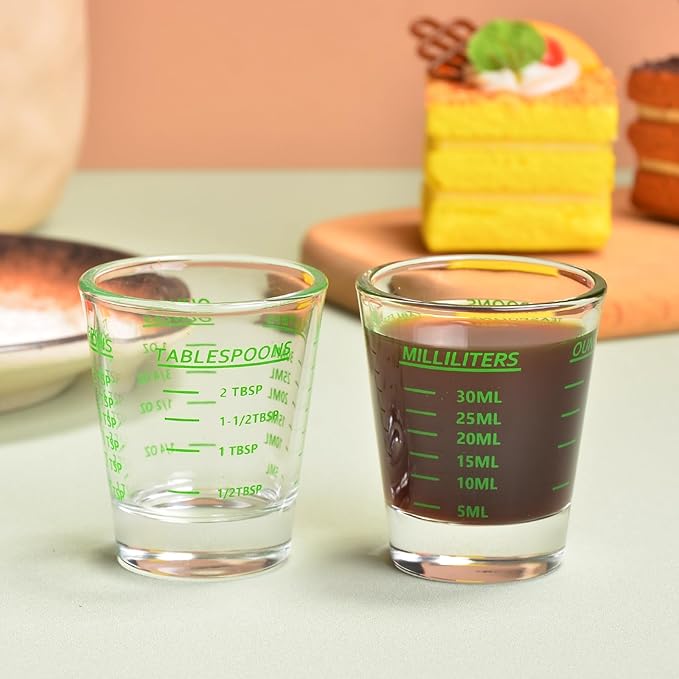 Shot Glass Measuring Cup,Espresso Shot Glass 26-Incremental Measurement 2 Tbs, 6 Tsp, 30ml, 1oz, Kitchen Tools,Bar Bartender Accessories, Jigger for Bartending (2 Pack-Green)