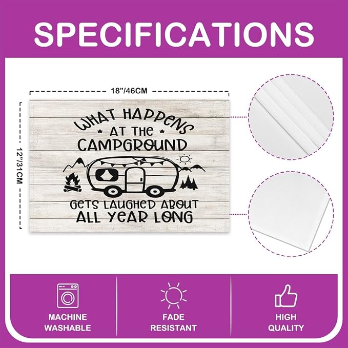Feelyou Camper Placemats Set of 4 18"x12" Happy Camping Table Place Mats Decor Cartoon Camping Car Placemat for Kitchen Dining Table Farmhouse Trailers Camper Indoor Outdoor Decor Table Mats - Image 4