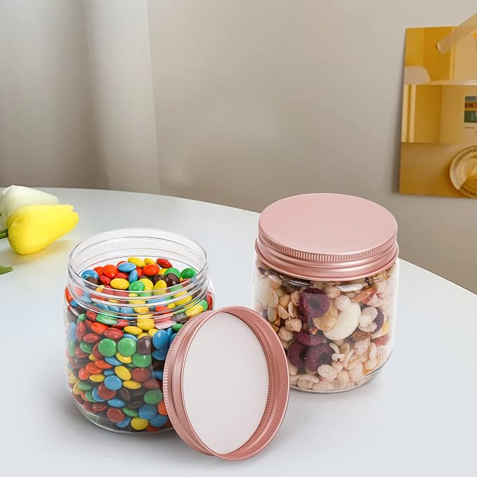 Fasmov 25 Pack 8 Ounce Clear Plastic Jars Containers with Rose Gold Lids, Round Empty Plastic Slime Storage Containers for Kitchen & Household Storage - BPA Free - Image 6