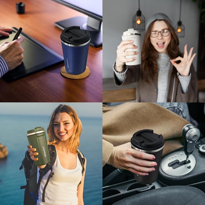 4 Pack Travel Coffee Mug 12oz Insulated Coffee Cup with Lid, Reusable Thermal Coffee Cup Stainless Steel Coffee Tumbler to Keep Hot & Cold Drinks for Car, Daily, Travel and Gifts, Multicolor - Image 7