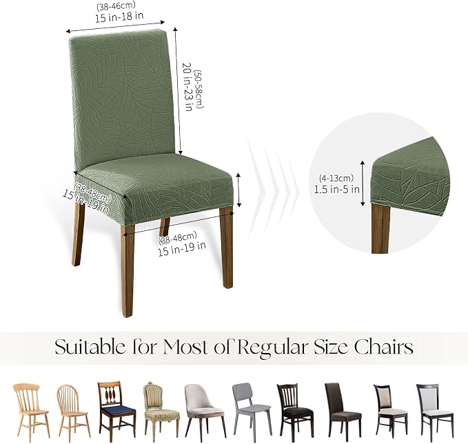 MOSAYT 100% Waterproof Dining Room Chair Covers Set of 4, Super Fit Stretch Jacquard Parson Chairs Slipcovers Removable Washable Chair Seat Protectors for Home, Kitchen, Banquet (Green - XL) - Image 6