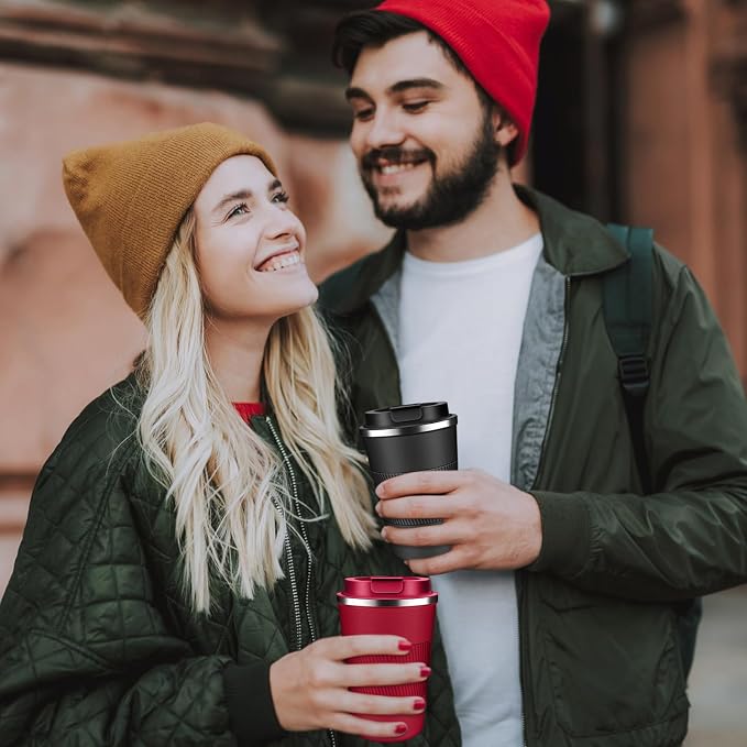 Insulated Coffee Tumbler 12 oz, Stainless Steel Coffee Mug with Lids, Travel Coffee Mug Leak Proof, Double Wall Vacuum Insulated Reusable Coffee Cup, Keep Drinks Hot and Cold (Black, 12 Ounces) - Image 7
