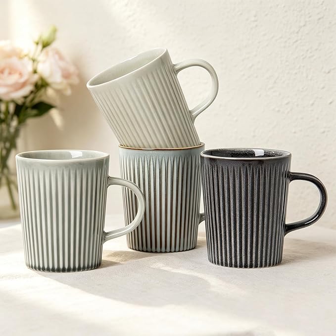Coffee Mugs Set of 4, 18oz Large Striped Stoneware Coffee Cups with Handle | Handmade Ceramic Mugs Set for Women and Men, Dishwasher and Microwave Safe, Suitable for Hot Coffee, Tea, Cocoa, Milk, Glossy - Image 9