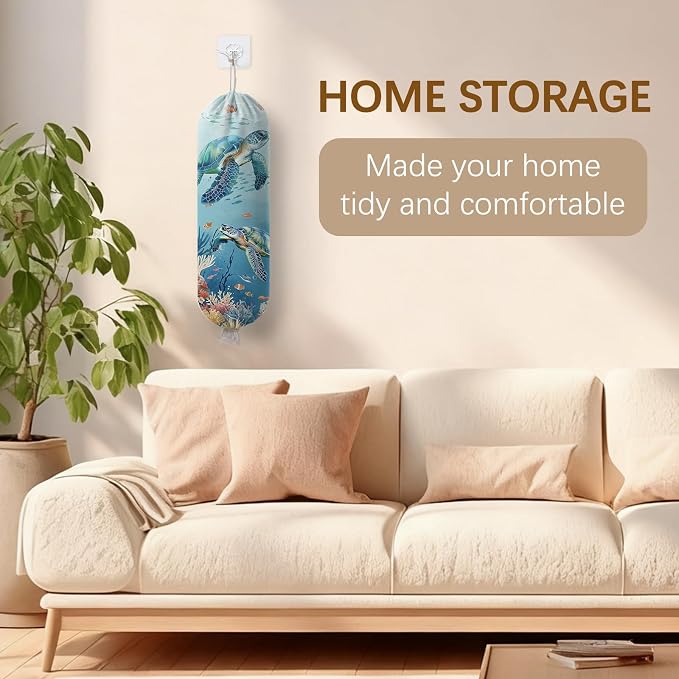 Sea Turtle Plastic Bag Holder Dispenser, Plastic Grocery Bag Organizer & Wall Mount Paper Trash Bags Saver Storage for Kitchen Home Pantry Decor, Turtle Kitchen Decor Shopping Bags Storage Dispenser - Image 9