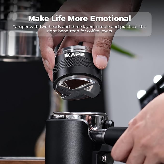 IKAPE Coffee Products, 51mm Coffee Distributor & Hand Tamper, Adjustable Depth Espresso Distributor Fits All 51mm Espresso Portafilter, Compatible with Delonghi Bottomless Portafilter (Black)