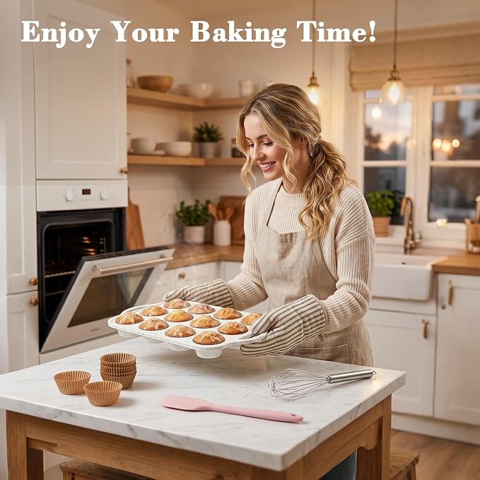 2 Pack Silicone Muffin Pans, 12 Cup Cupcake Pan with Metal Reinforced Frame | 3 Baking Tools Included, Nonstick Molds for Homemade Muffins, Cupcakes, Egg Bites, Oven & Dishwasher Safe - Image 8