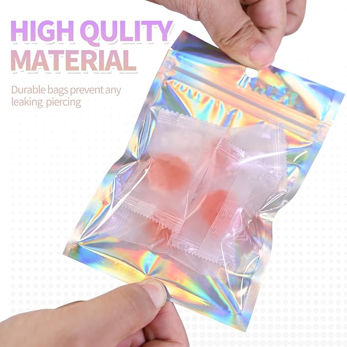 4"X6"120Pcs Resealable Holographic Aluminum Stand Bag for Small Business&Personal, Reusable Smell Proof Mylar Bags with Clear Window Ziploc Foil Pouch for Packaging,Jewelry,Nail Art,Makeup,Candy,Snack - Image 7
