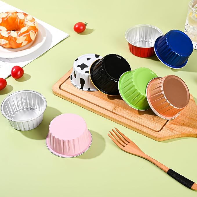 Mini Aluminum Foil Cupcake Baking Cups with Lids (40pcs, 5oz) Round Cupcake Foil Liners Tart Pie Tin Pan Holder - Disposable Mini Cake Containers Flan Molds for Pudding, Souffle, Party, Wedding - Image 6