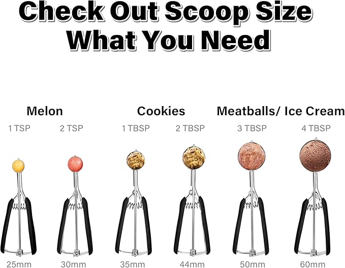 Cookie Scoop 4 Tbsp, TJ POP Professional Stainless Steel Ice Cream Scoop 60 mm, Soft Grips, Quick Trigger Release, 60 ml