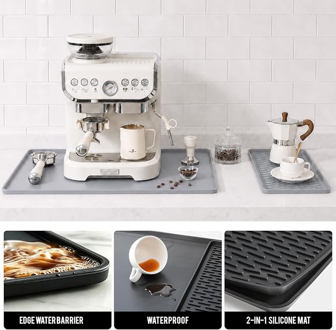 2 In 1 Extra Large 16"x28" Silicone Coffee Bar Mat Accessories for espresso Machine Detachable Dish Drying Rug Rack Stone Kitchen Dining Gears Coffee Station Home Decor Clearance Light Gray - Image 6