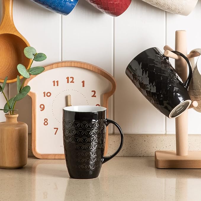AmorArc Large Coffee Mugs Set of 6, 20oz Ceramic Tall Coffee Mugs Set with Textured Geometric Patterns for Latte/Tea/Beer/Hot Cocoa, Dishwasher & Microwave Safe, Black - Image 8