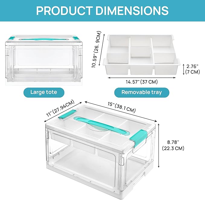 Vtopmart 24 QT Clear Plastic Craft Organizers and Storage Box with Removable Trays and Dividers,Art Supply Organizers and Storage,Ideal Containers for coloring Books,Toys,Craft Supplies,1 Pack