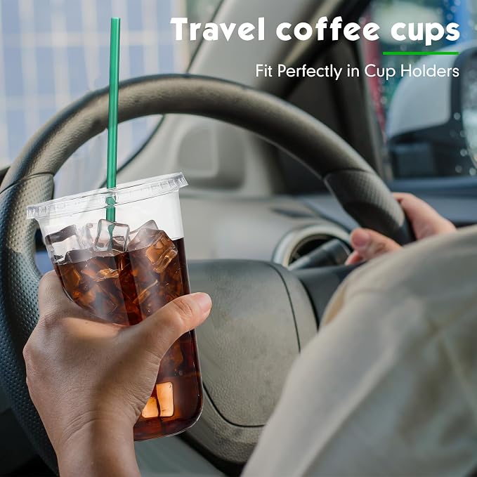 Baderke 25 Set Plastic Cups with Lids and Straws, Disposable Plastic Iced Coffee Cup for Cold Beverage Juice Smoothie Crystal for Coffee Shops Party Catering(Clear,18 oz) - Image 6