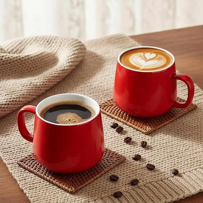Teocera Coffee Mugs Set of 6-12oz Chip-Resistant Ceramic Cups with Ergonomic Handle | Dishwasher & Microwave Safe Red Mugs | Keeps Beverage Hot, Perfect for Family Kitchen & Holiday Gifts - Image 7