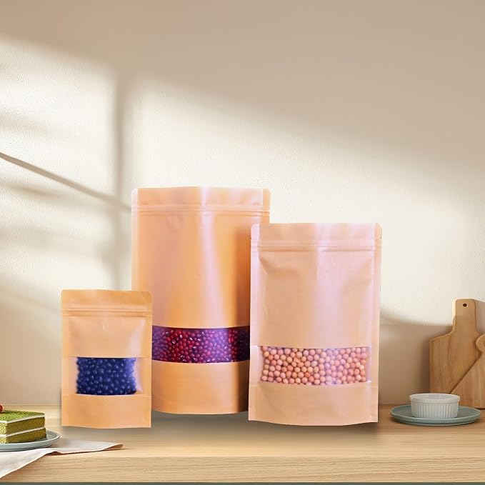 50 Pcs 5.5" x 8" Kraft Paper Bags with Window,Reusable Small Stand Up Pouches for Food Storage,Resealable Zipper Packaging Bags for Small Business, Coffee, Candy, Cookie, Snacks, Tea - Image 8