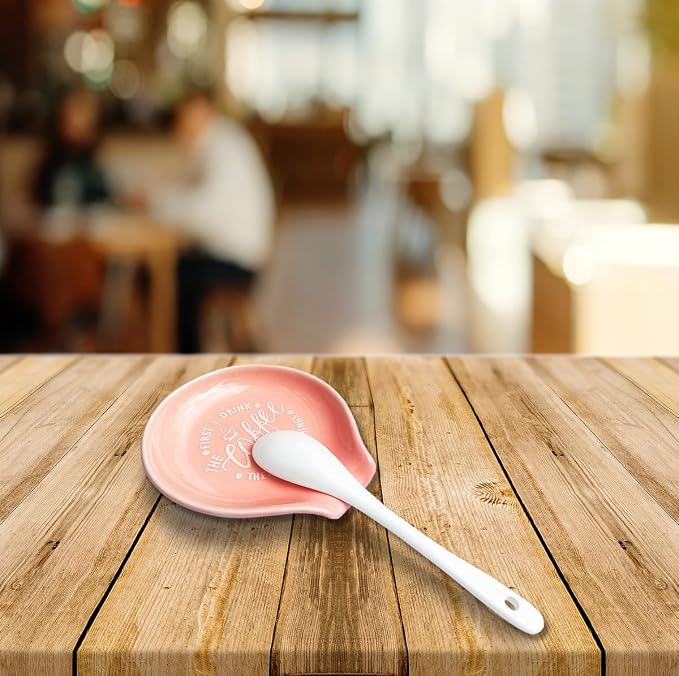 Funny Coffee Quote First I Drink The Coffee Then I Do The Things Ceramic Spoon Holder- Orange Pink Coffee Spoon Rest -Cafe Station Bar Accessories - Image 7