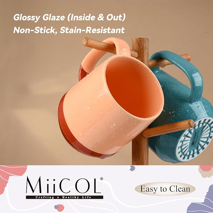 Miicol Ceramic Coffee Mug, 16 oz Large Coffee Cup, Tea Mug with Handle, Flat Bottom Mug for Men, Women, Office, Microwave and Dishwasher Safe, Multi-Color, Caramel Peach - Image 8