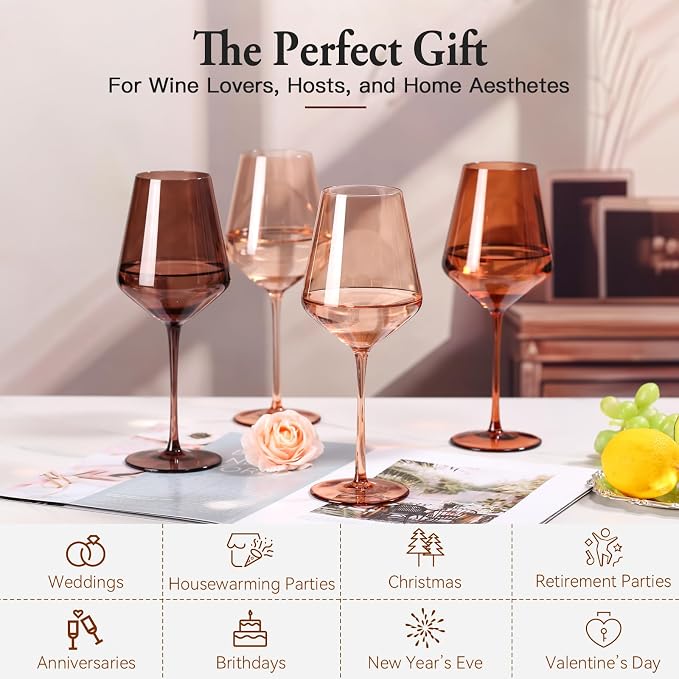 Brown Wine Glasses Set of 6, Handblown Wine Glasse,Amber Coloful Glassware,17OZ for Red or White Wine,Wedding Gift, Anniversary, Christmas, Mothers Day Gifts,Gifts for My Wife - Image 7