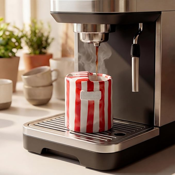 1 Pack Ceramic Coffee Mug with Sip Hole Espresso Cup 10oz with Straws Retro Hand Painted Striped Ceramic Iced Coffee Tea Travel Mug Latte Cup for Kitchen Dining (Simple,Red) - Image 7