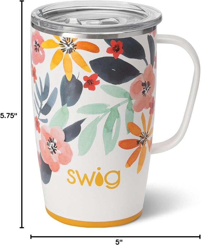Swig Life 18oz Insulated Travel Mug with Handle & Lid, Honey Meadow | Triple Insulated Stainless Steel - Handle & Lid Included - Keeps Coffee Hot or Cold - Cup Holder Friendly - Image 7