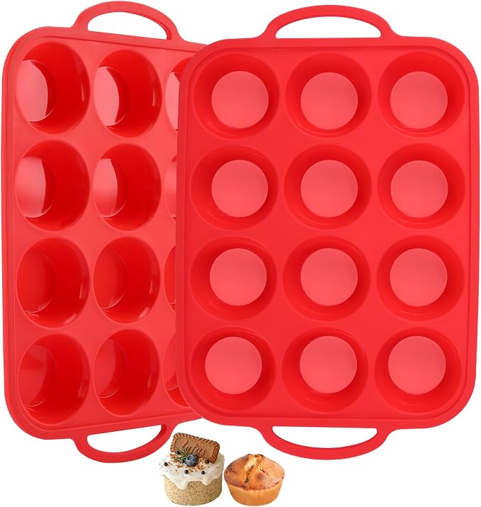 Redfly Silicone Muffin Pans for Baking 12 Cup with Metal Reinforced Frame, Nonstick 2Pack Regular Size Cupcake Pan, BPA Free Food Grade, Easy Release, Dishwasher Oven Freezer Safe for Egg Bite Molds - Image 9