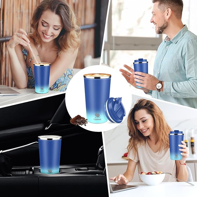 17oz Insulated Travel Coffee Mug with Flip Lid – Leakproof Stainless Steel Insulated Coffee Tumblers, Reusable Coffee Cup for Hot & Cold Drinks, Perfect for Camping & On-the-Go - Image 8